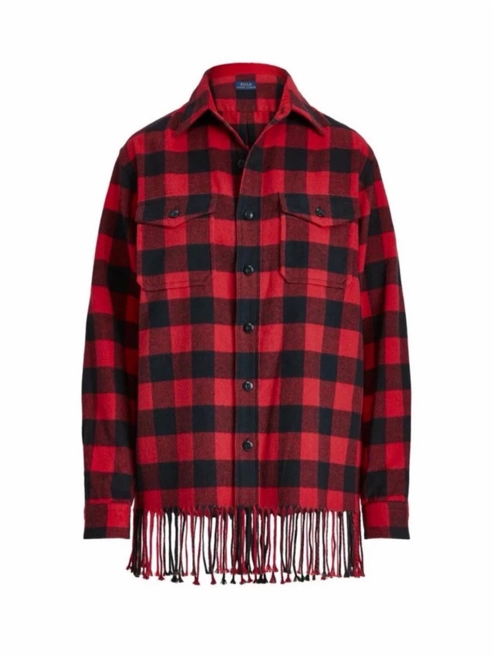 Polo Ralph Lauren Buffalo Check Cowboy Chic Flannel Shirt Jacket with Fringe Hem